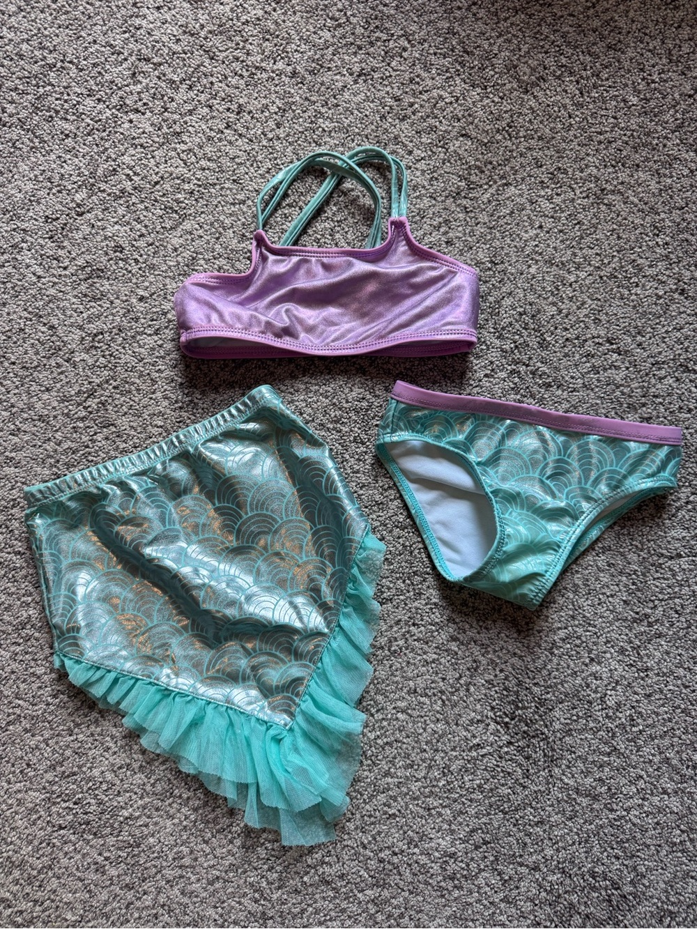 wonder nation Lavender and Aqua Mermaid Two-Piece Swim Set with Skirt